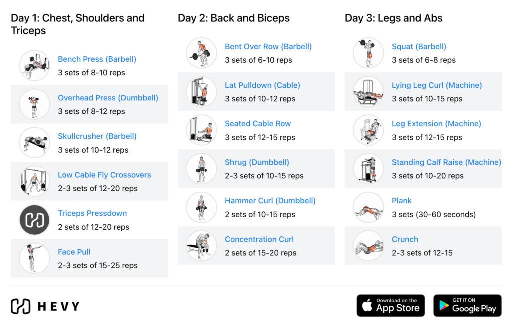 Compound Bicep, Tricep, Back and Legs. 3sets-12reps